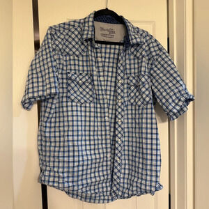 Wrangler Short Sleeve Blue casual Button Up Size  L